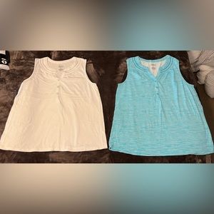 Croft & Barrow womens Sleeveless Top - size L - Qty 2 - in white & turquoise